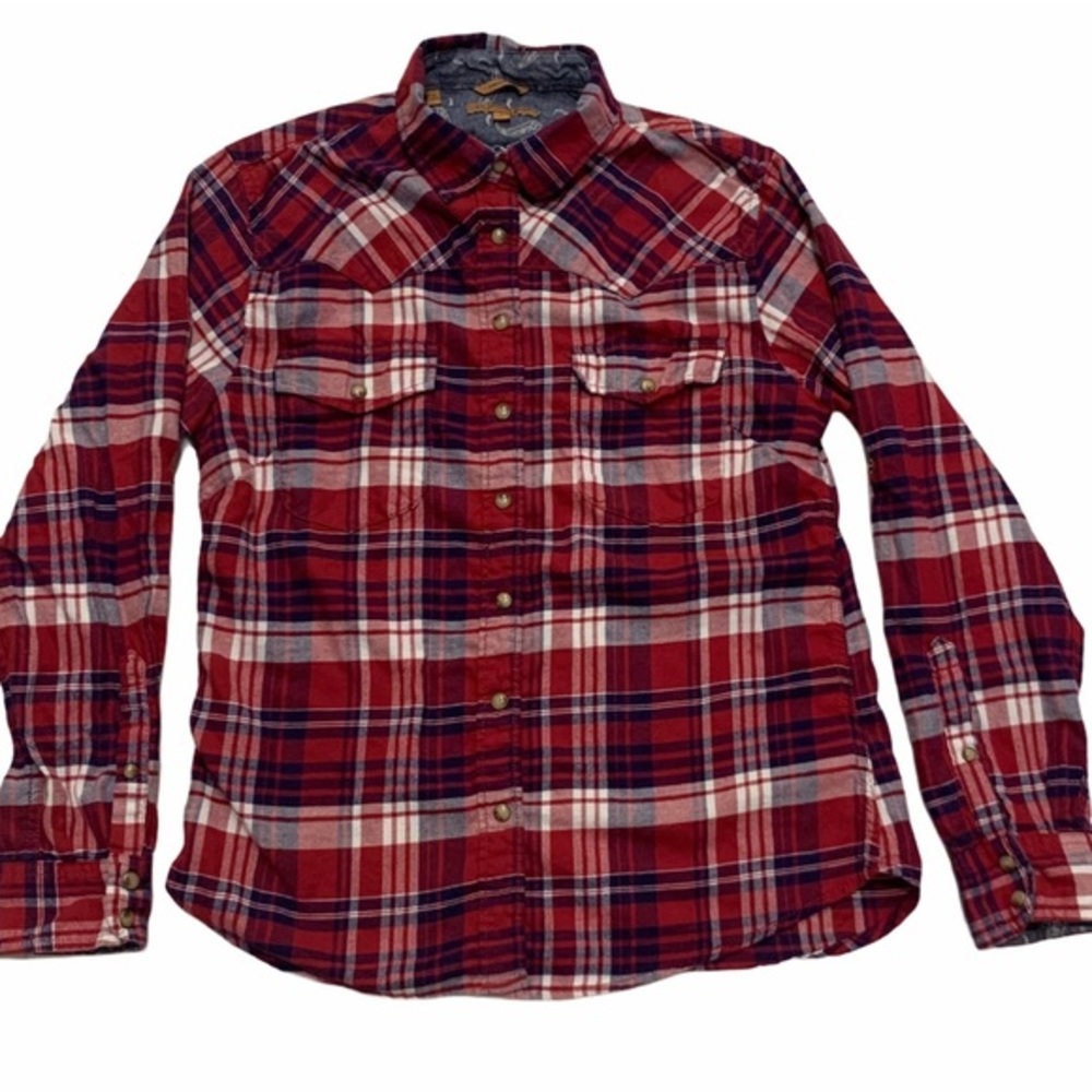 JACHS GIRLFRIEND Comfort Stretch Plaid Flannel Top